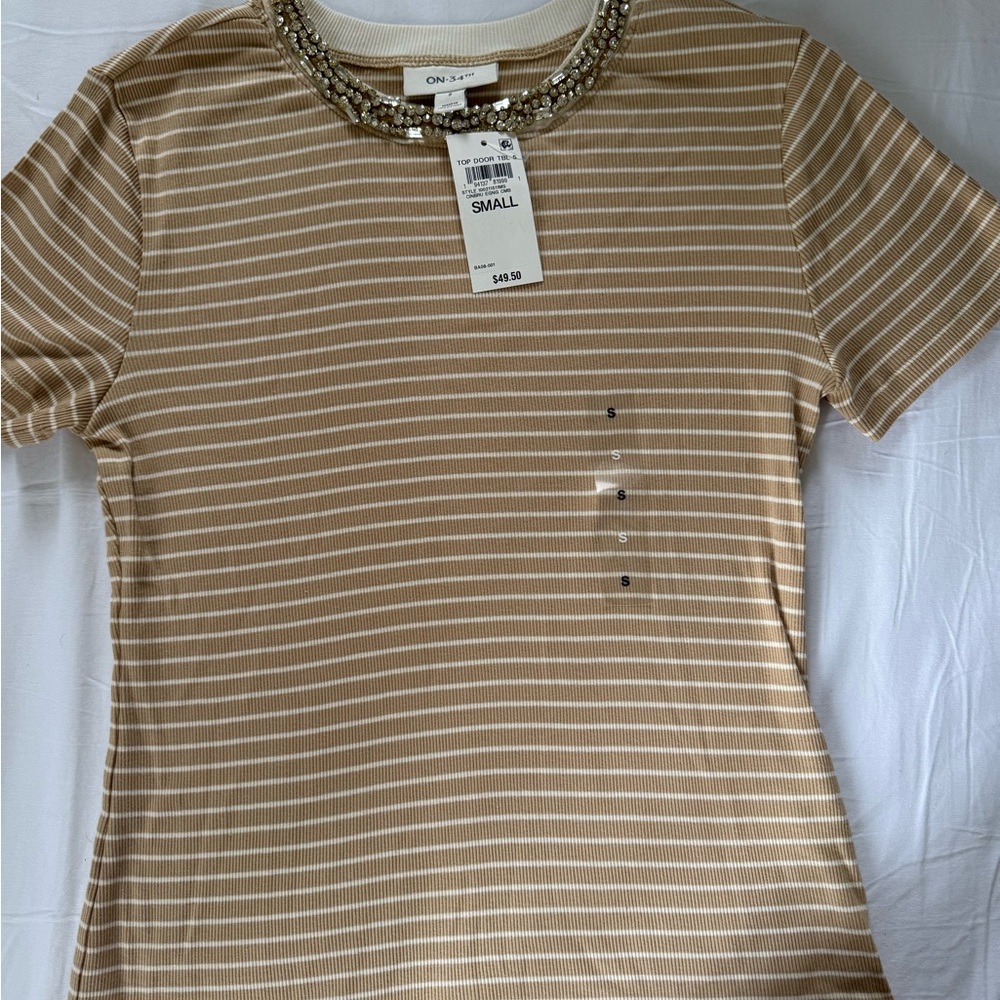 ON Women's Tan Striped Short Sleeve Tee